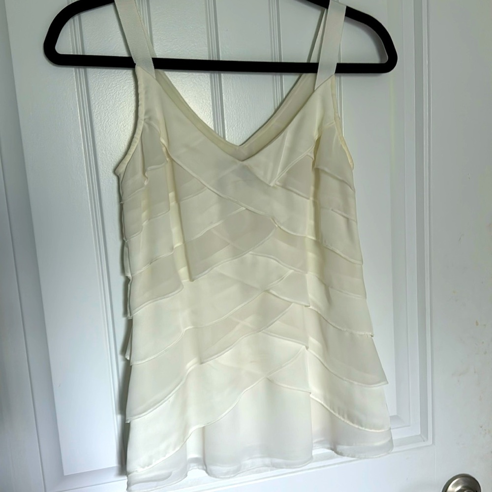 WHBM top with ruffles in cream
